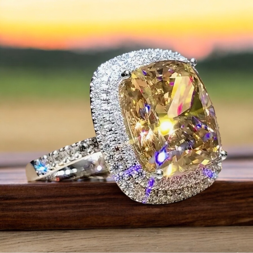 - Canary & white Diamond ( synthetic stones) ring sz 7